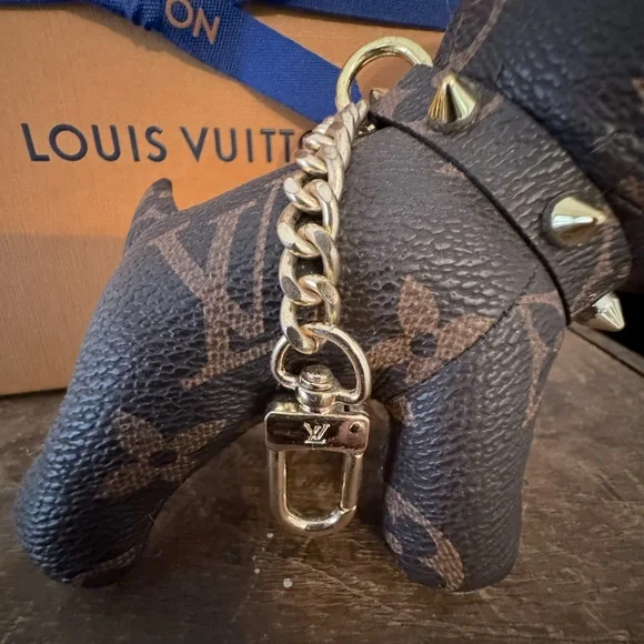 Up cycled from LV leather Monogram Dog Charm with Gold Chain - Picture 6 of 6